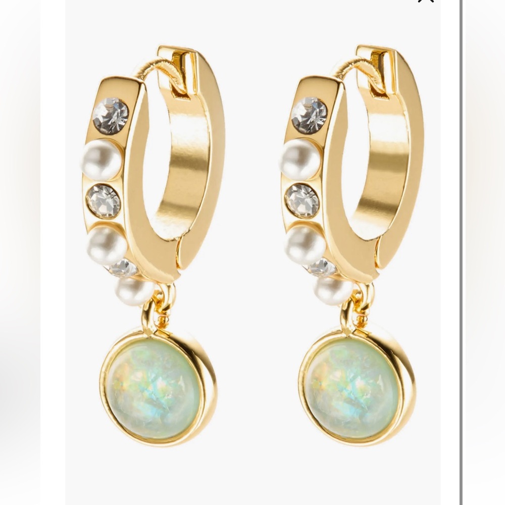 Kurt Geiger Gold Cabochon & Faux Pearl Huggie Drop Earrings